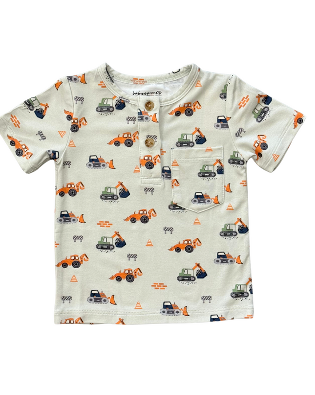Henley shirt with construction truck print