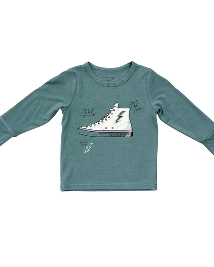 Green long sleeve tee with sneaker design