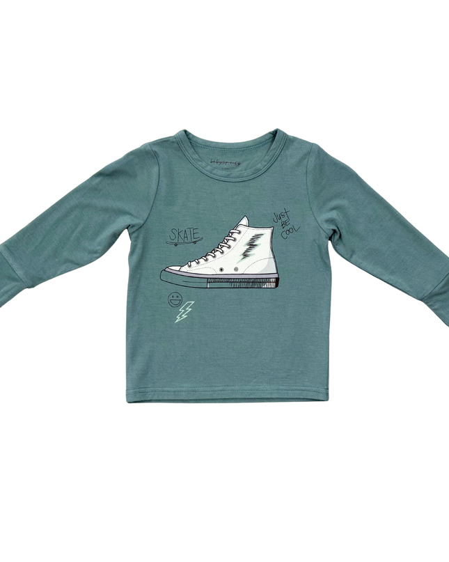 Green long sleeve tee with sneaker design