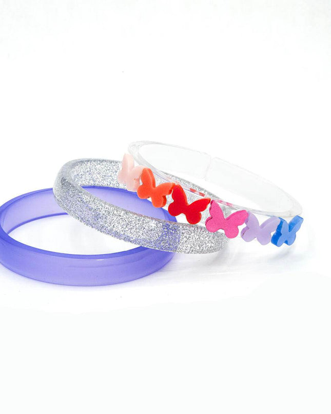 Purple Butterfly Bangles (Set of 3) - Giggles & Glitter
