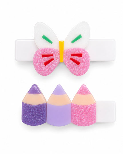 butterfly and pencil hairclips