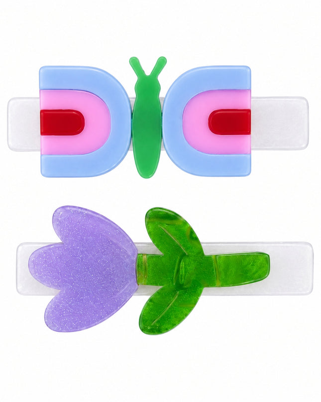 Colorful butterfly and tulip hair clips