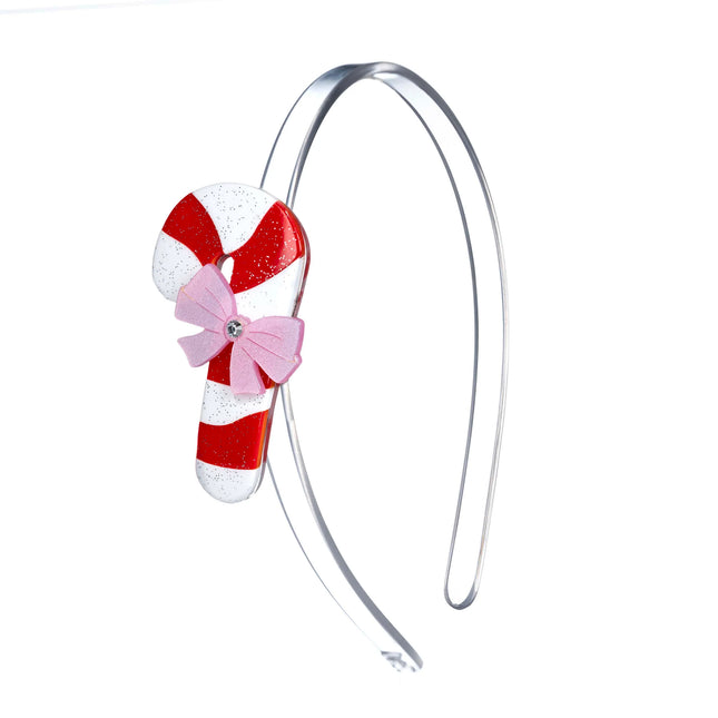 Headband with red and white candy cane with a pink bow