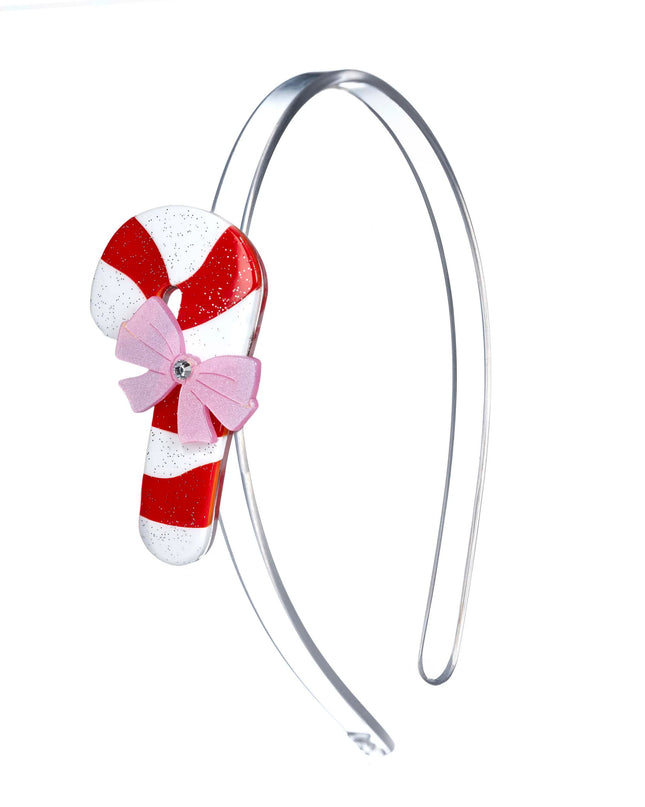 Headband with red and white candy cane with a pink bow
