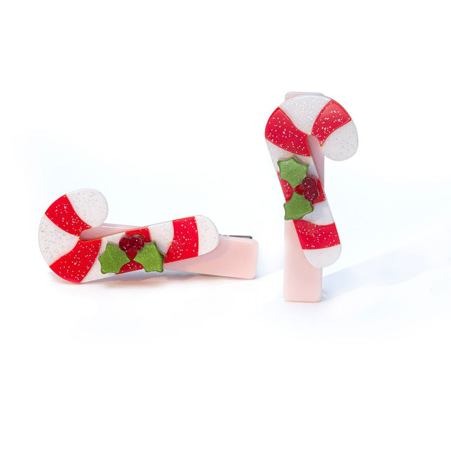 2 Candy Cane Shaped Hair Clips
