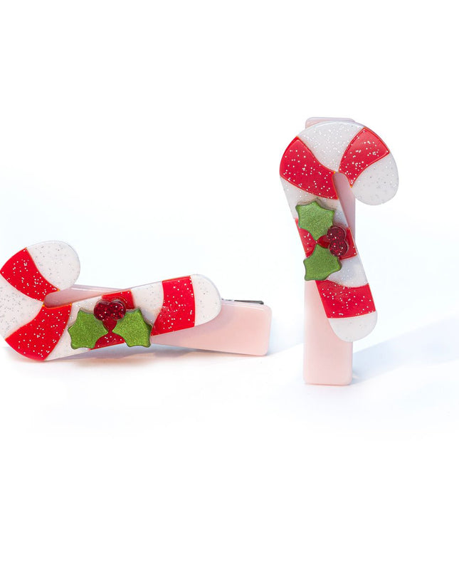 2 Candy Cane Shaped Hair Clips