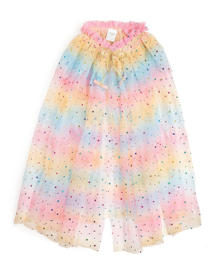 Pink, yellow, and blue ombre tulle cape with rainbow star accents