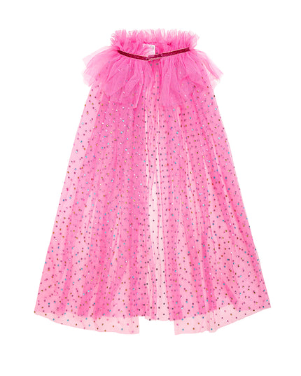 Pink tulle cape with multicolor rhinestones