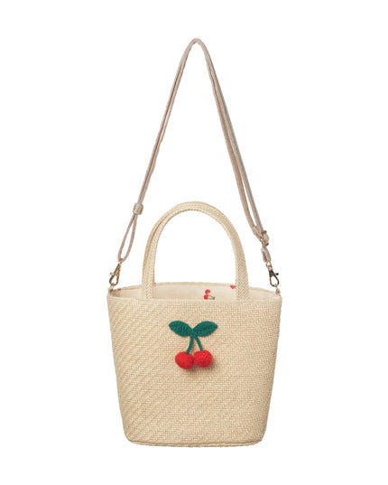 Raffia Basket Bag with Crochet Cherries
