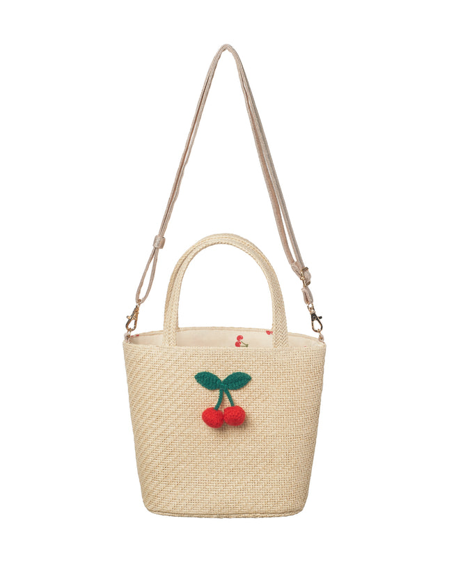 Raffia Basket Bag with Crochet Cherries