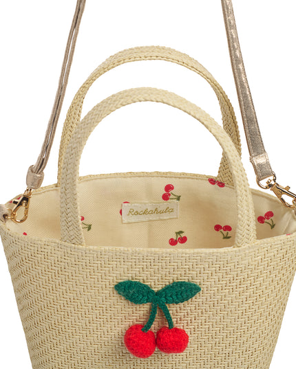 View inside Raffia Basket Bag with Crochet Cherries