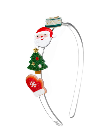 Headband with a decorative drum, Santa, Christmas tree and mitten