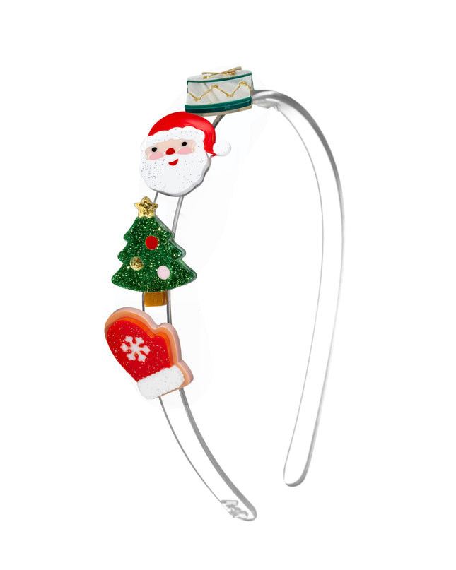 Headband with a decorative drum, Santa, Christmas tree and mitten