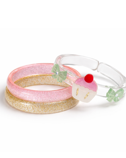 Set of three bracelets with cupcakes and bows