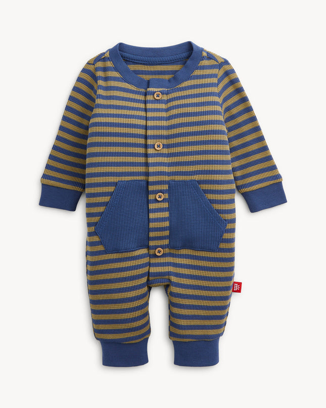 Olive & Navy Stripe - Magnetic Waffle Romper