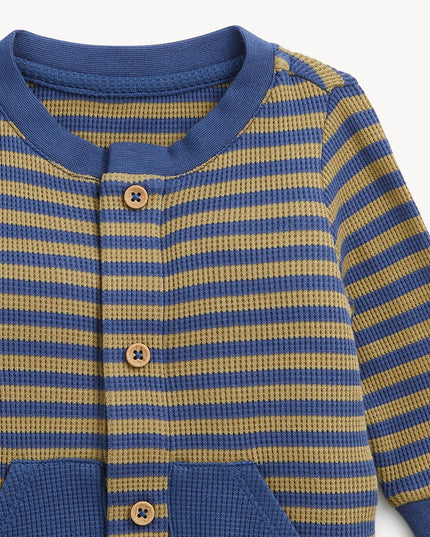 Olive & Navy Stripe - Magnetic Waffle Romper