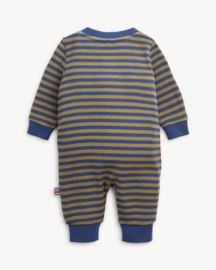 Olive & Navy Stripe - Magnetic Waffle Romper