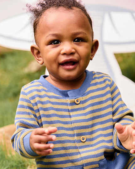 Olive & Navy Stripe - Magnetic Waffle Romper