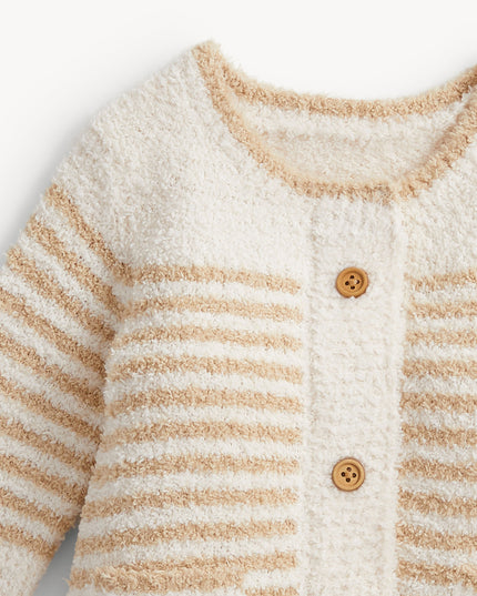 Chenille baby sweater romper with striped pattern
