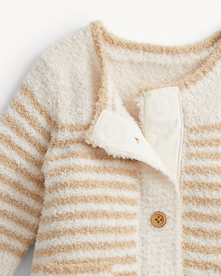 Chenille baby sweater romper with striped pattern