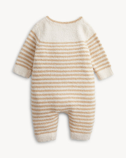 Chenille baby sweater romper with striped pattern
