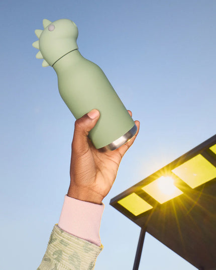 Hand holing up Dinosaur Stainless Steel Water Bottle