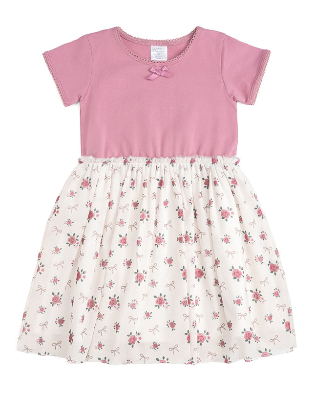 Tutu dress with mauve top and ivory coquette bow and floral tutu