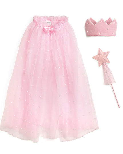 Pink and Pearl Tulle Cape, Crown and Wand Dress Up Kit