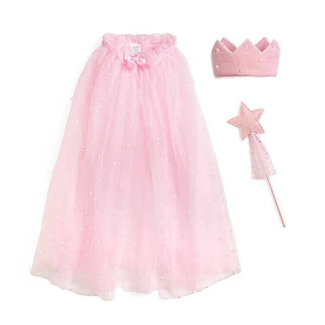 Pink and Pearl Tulle Cape, Crown and Wand Dress Up Kit