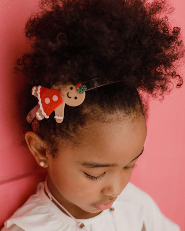 Girl wearing Gingerbread Girl Christmas Headband