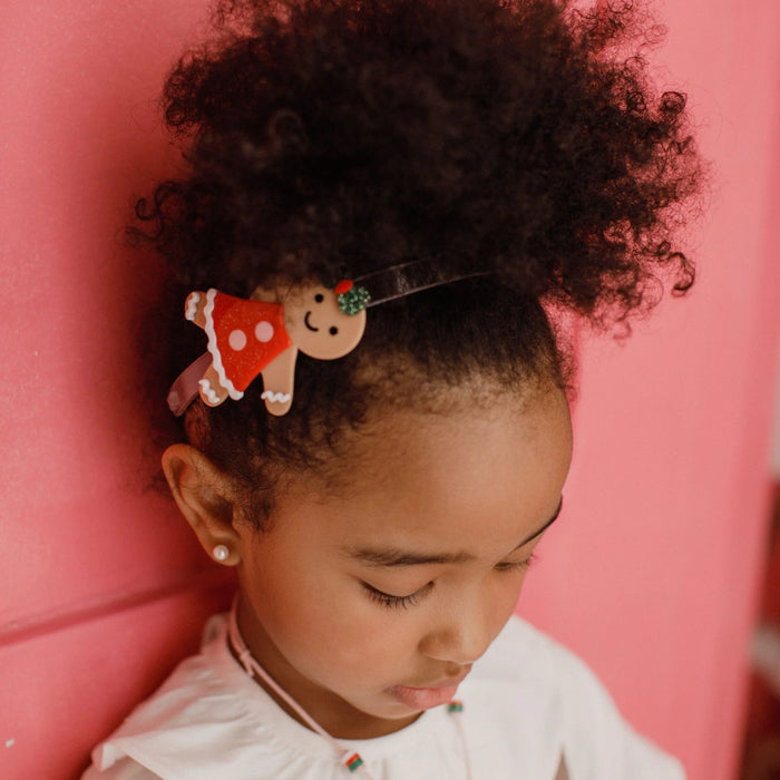 Girl wearing Gingerbread Girl Christmas Headband