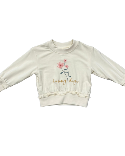 Cream color sweatshirt with floral 'happy days' design
