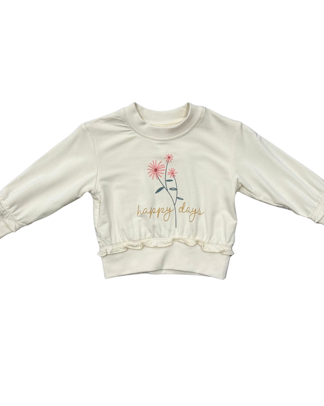 Cream color sweatshirt with floral 'happy days' design