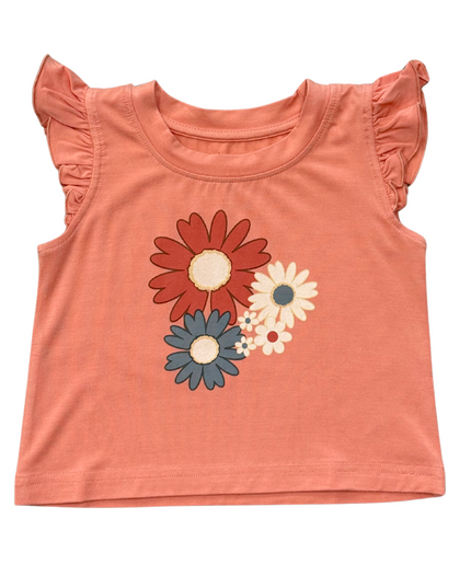 Coral sleeveless top with floral design