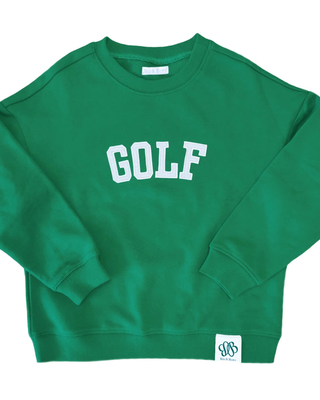 Green sweatshirt with white golf appliqué 