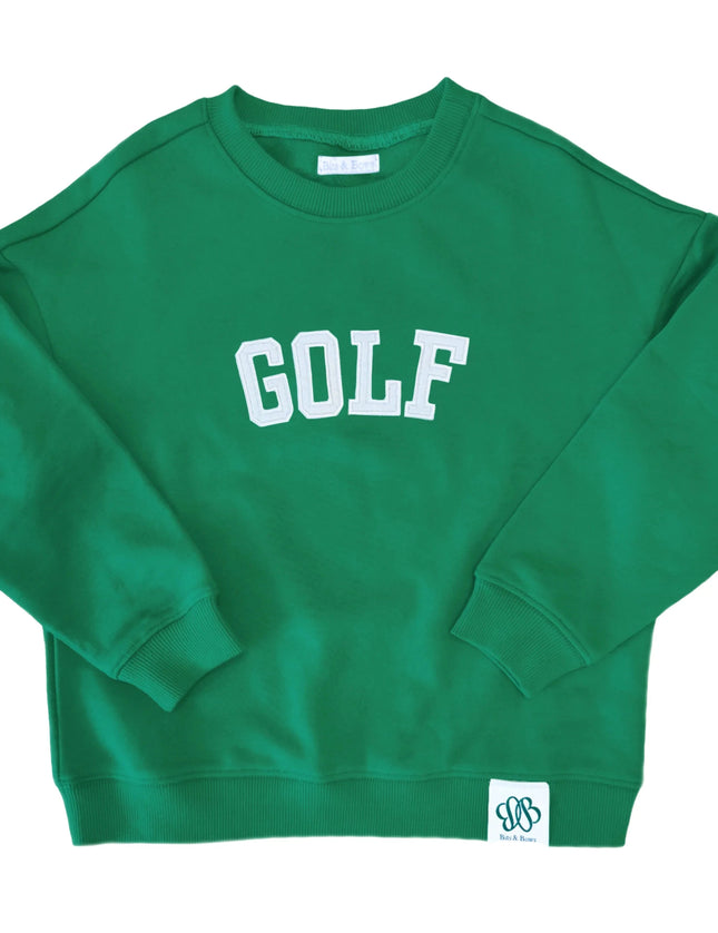 Green sweatshirt with white golf appliqué 