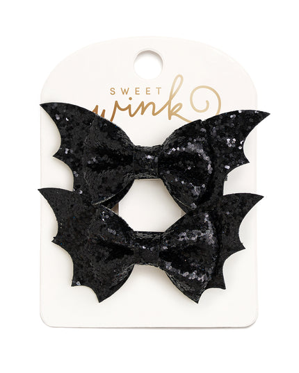 Black glittery bat bow hair clips 