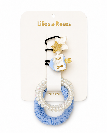 Hair tie set with star and dreidel charms 