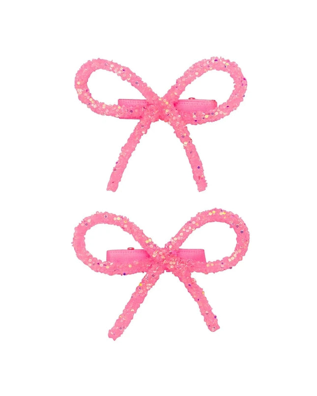Hot Pink Glitter Bow Hair Clips (Set of 2)