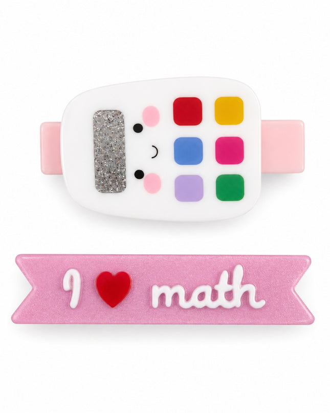 Calculator & I Love Math Hair Clips (Set of 2)