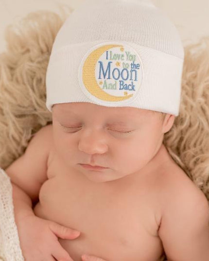 ILYBEAN "I Love You to the Moon" White Newborn Hat - Giggles & Glitter
