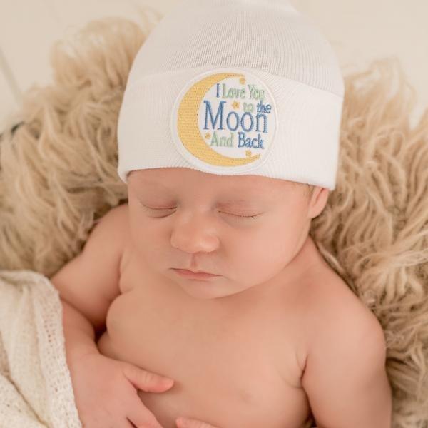 ILYBEAN "I Love You to the Moon" White Newborn Hat