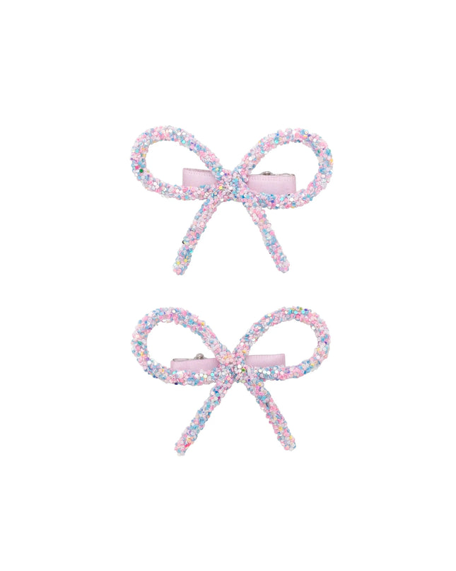 White Sparkle Mini Glitter Bow Clips (Set of 2)