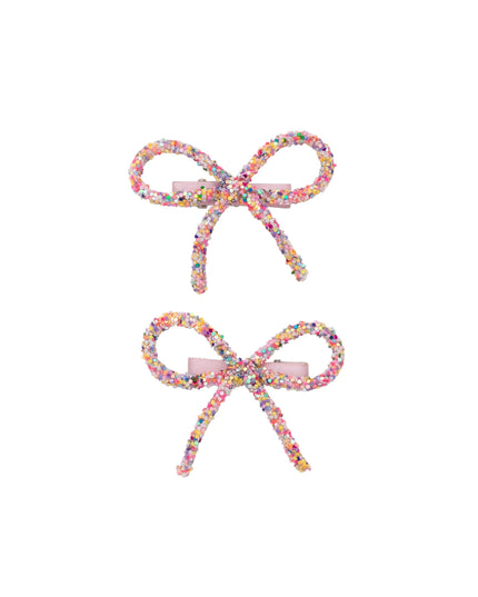 Light Rainbow Mini Glitter Bow Clips (Set of 2)
