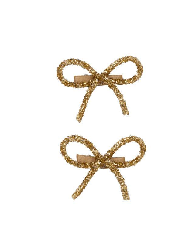 Gold Mini Glitter Bow Clips (Set of 2)