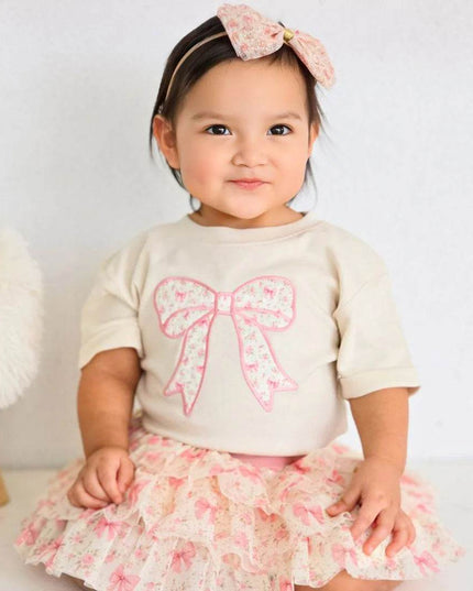 Sweet Wink Ditsy Floral Bow Patch Short Sleeve Romper - Giggles & Glitter