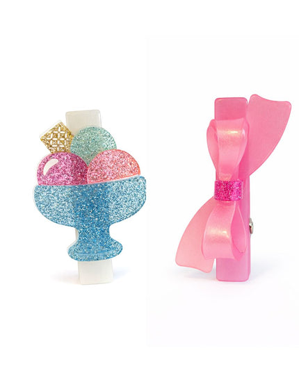 Glitter ice cream sundae clip and pink bow clip