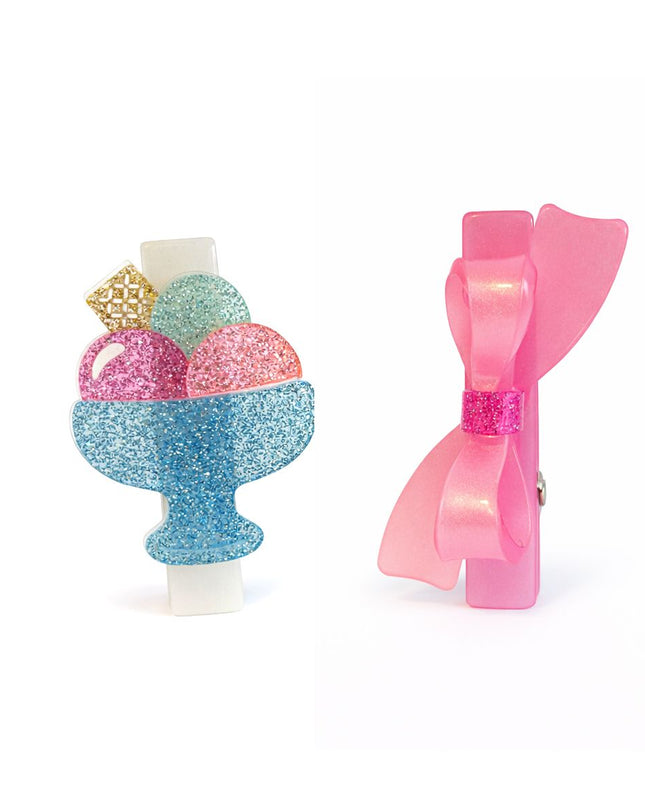 Glitter ice cream sundae clip and pink bow clip
