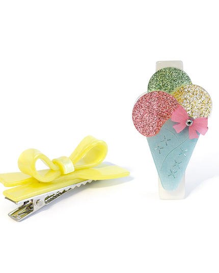 Yellow bow clip and ice cream cone clip