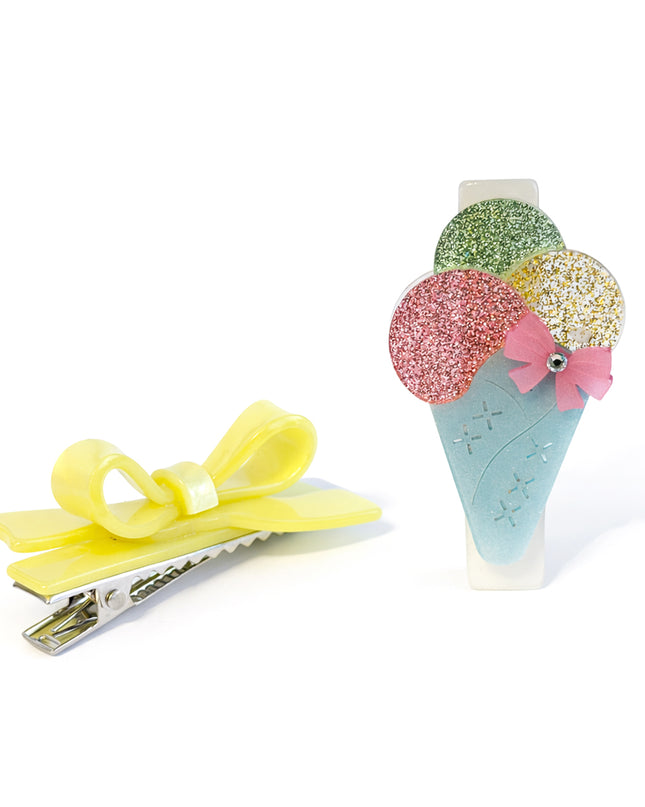 Yellow bow clip and ice cream cone clip